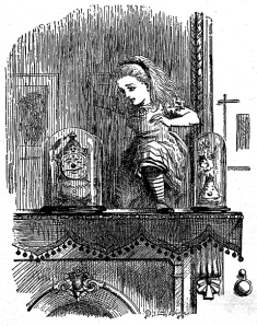"Alice Pushes Through the Looking Glass" Courtesy of oldbookart.com
